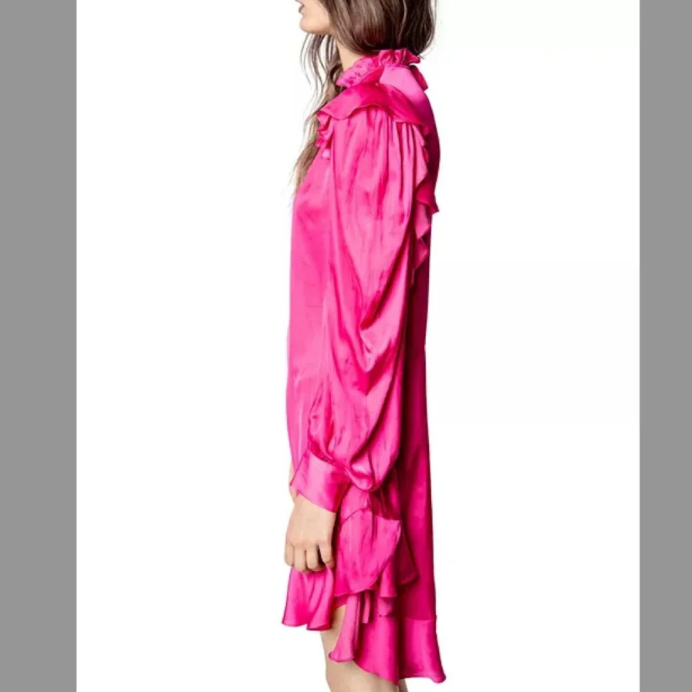 Zadig & Voltaire Ruins Satin Dress, high lowPink, Size Small EUC - Picture 4 of 14